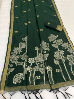 Flameboyant Dark Green Pure Munga Cotton Silk Saree With Eloquence Blouse Piece