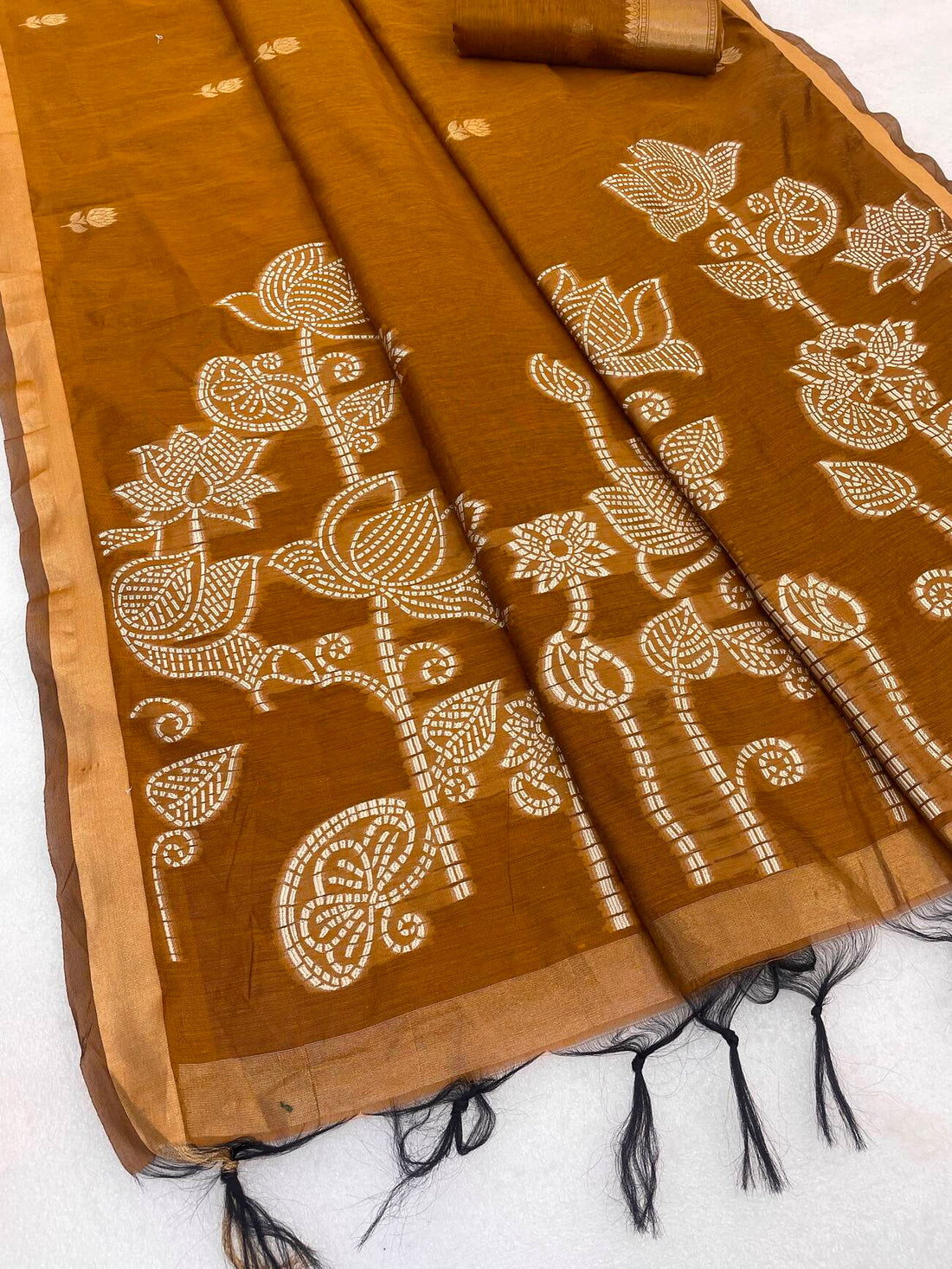 Engaging Mustard Pure Munga Cotton Silk Saree With Embellished Blouse Piece