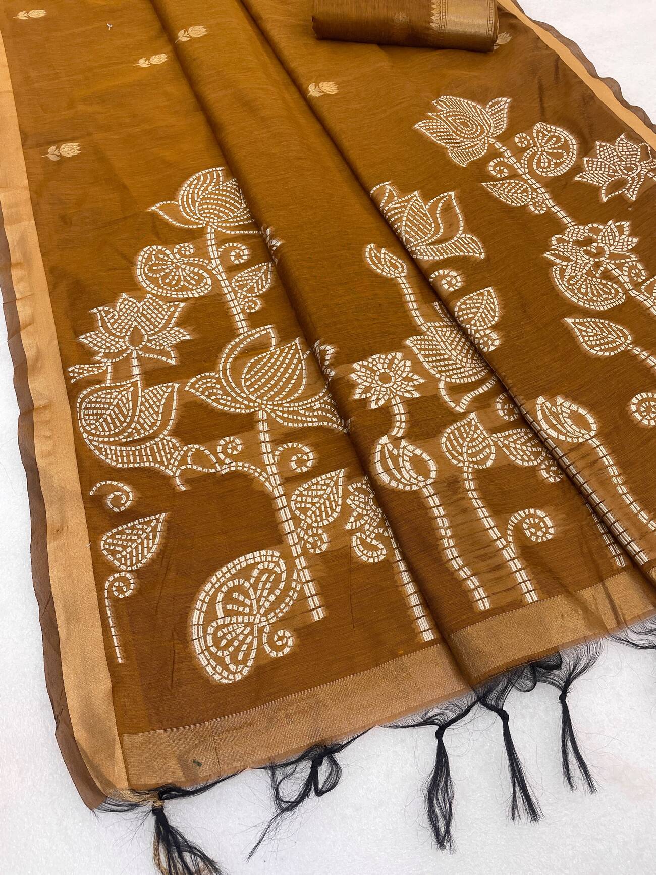 Engaging Mustard Pure Munga Cotton Silk Saree With Embellished Blouse Piece