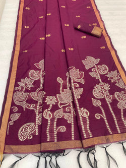 Adoring Purple Pure Munga Cotton Silk Saree With Unique Blouse Piece
