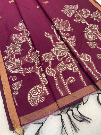 Adoring Purple Pure Munga Cotton Silk Saree With Unique Blouse Piece