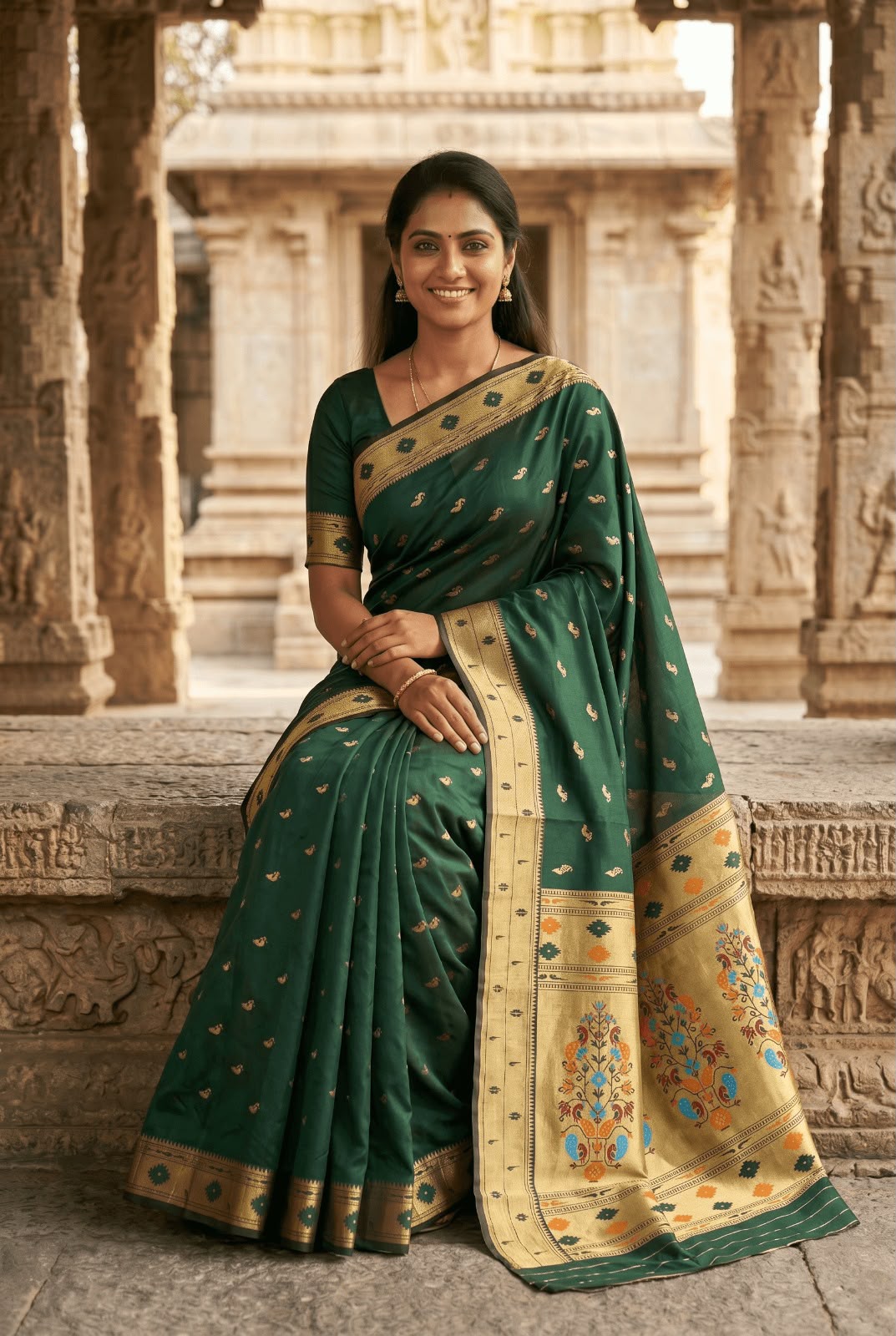 Beguiling Dark Green Paithani Silk Saree With Chatoyant Blouse Piece