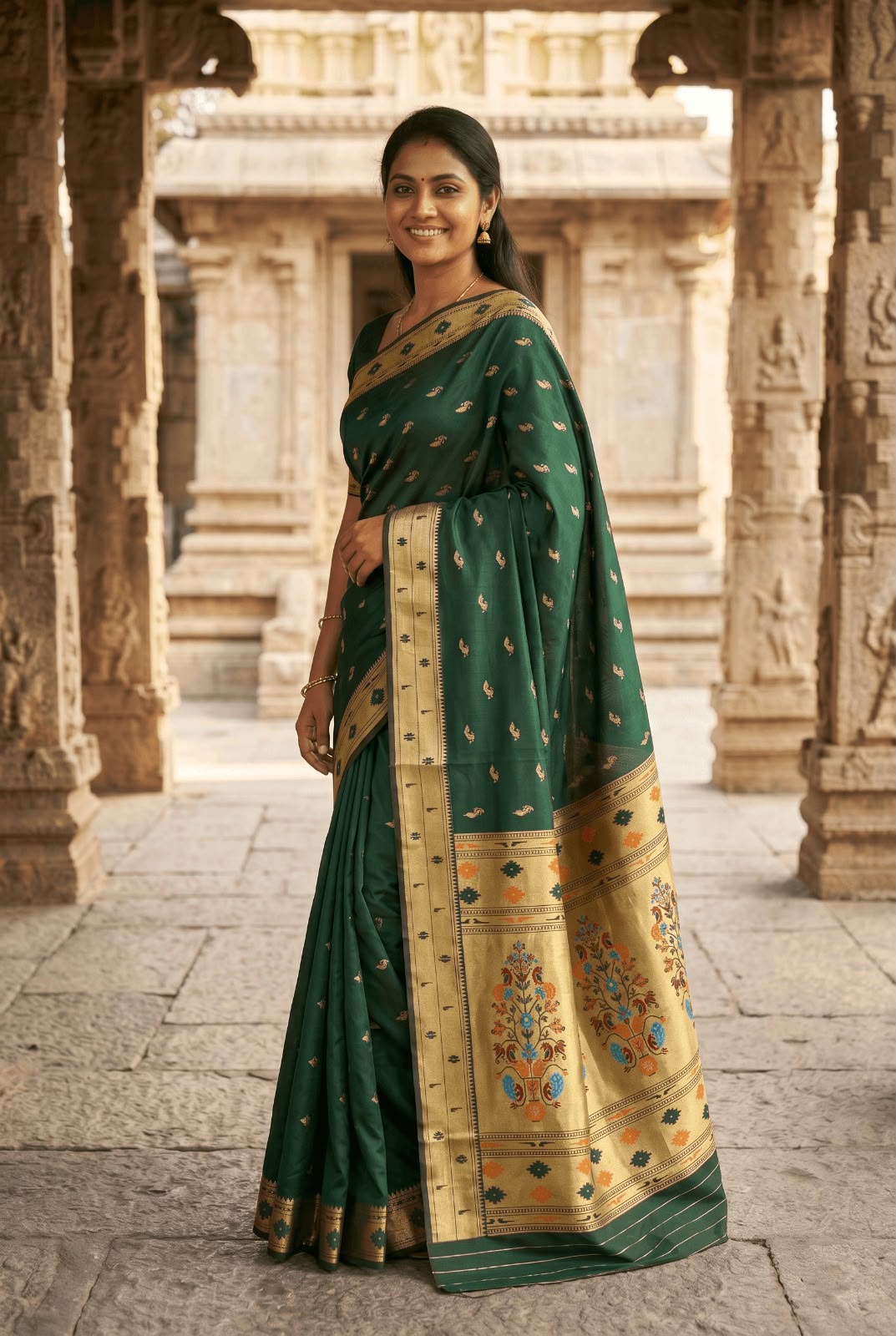 Beguiling Dark Green Paithani Silk Saree With Chatoyant Blouse Piece
