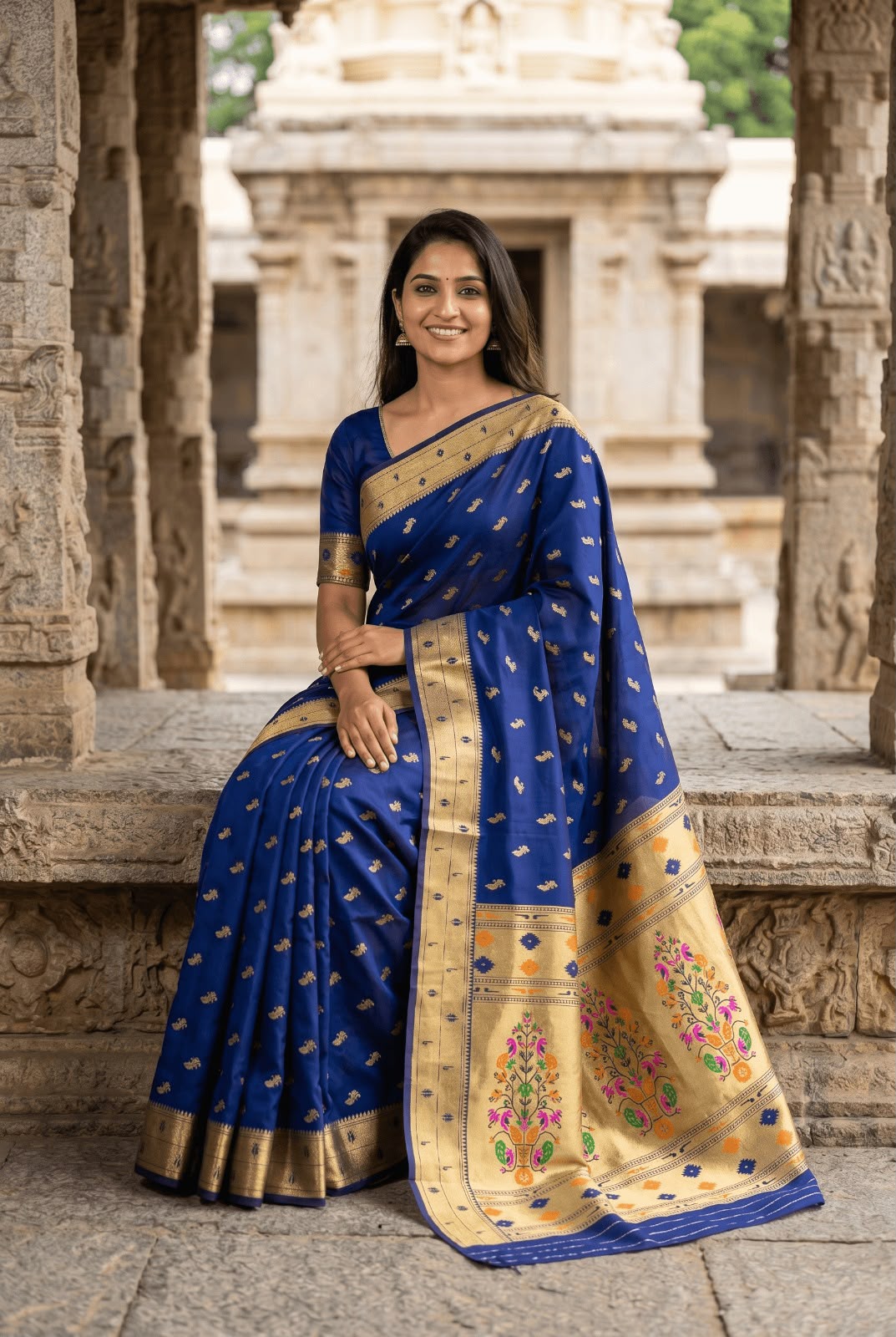 Bewitching Navy Blue Paithani Silk Saree With Scintilla Blouse Piece