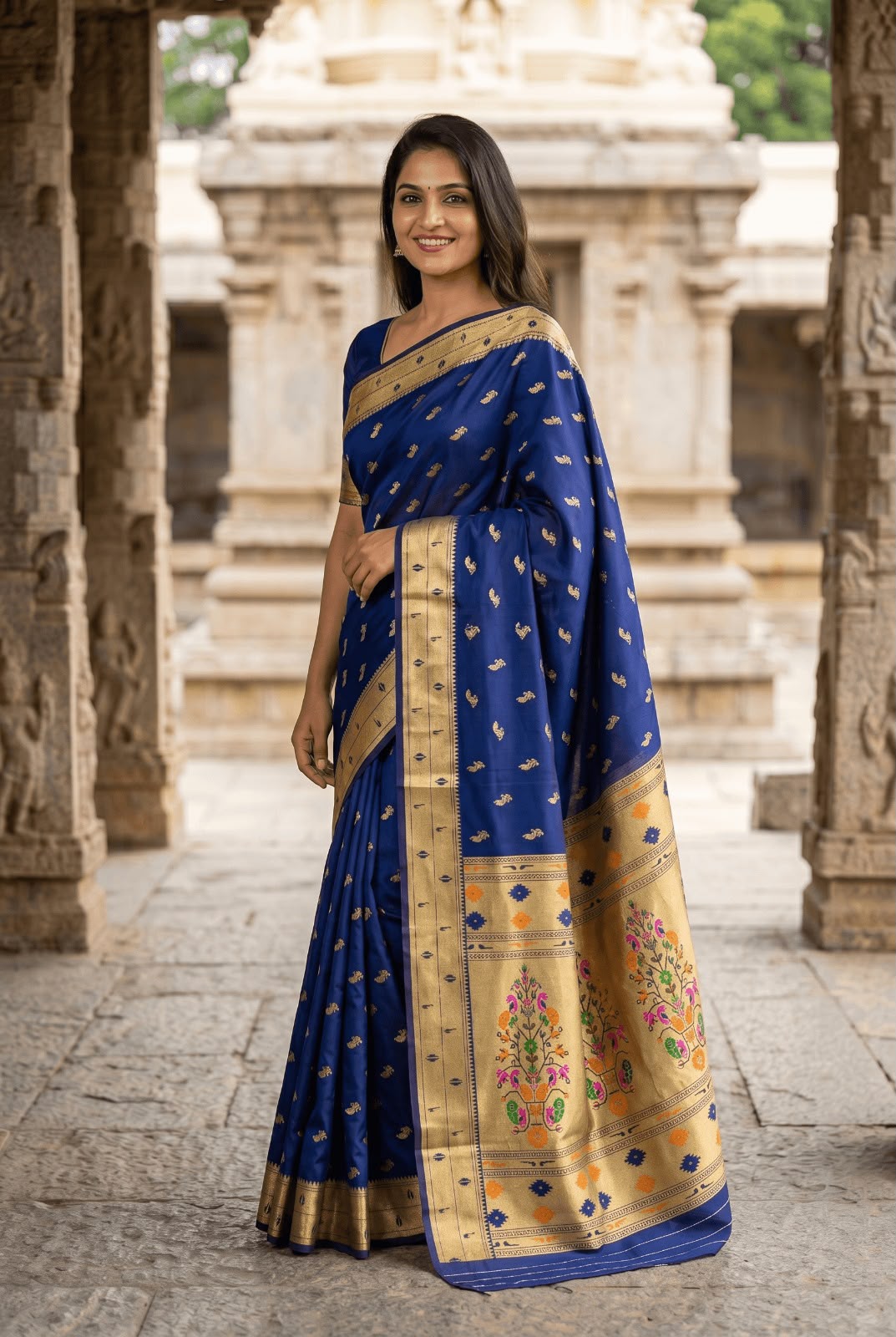 Bewitching Navy Blue Paithani Silk Saree With Scintilla Blouse Piece