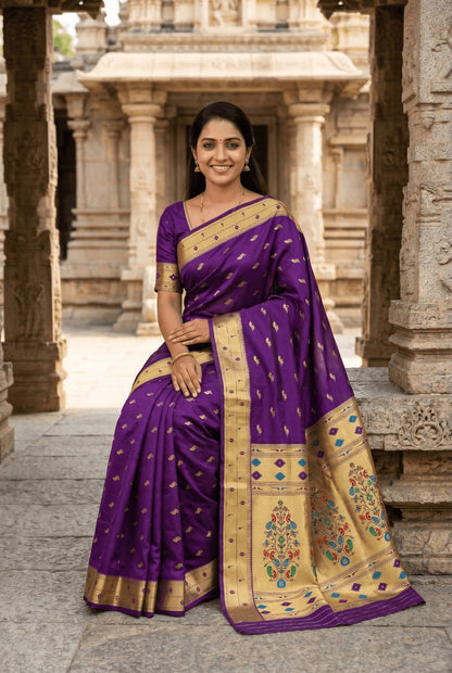 Fancifull Purple Paithani Silk Saree With Tantalizing Blouse Piece