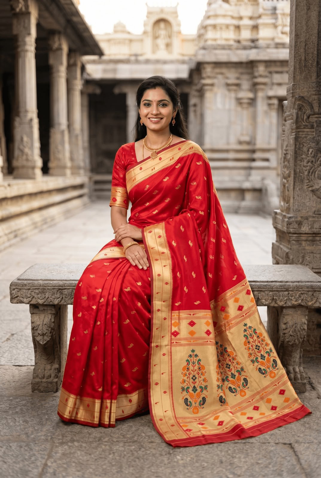 Woebegone Red Paithani Silk Saree With Devastating Blouse Piece