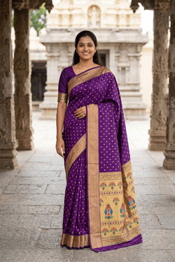 Delectable Purple Paithani Silk Saree With Tremendous Blouse Piece
