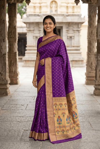 Delectable Purple Paithani Silk Saree With Tremendous Blouse Piece