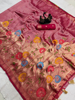Ailurophile Dark Pink Banarasi Khadi Silk Saree With Incomparable Blouse Piece