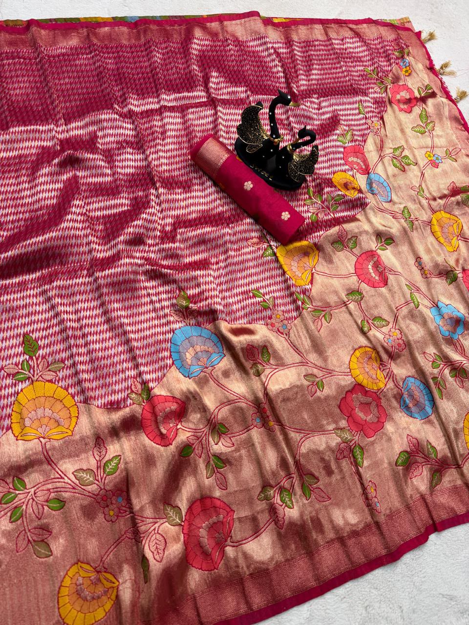 Ailurophile Dark Pink Banarasi Khadi Silk Saree With Incomparable Blouse Piece