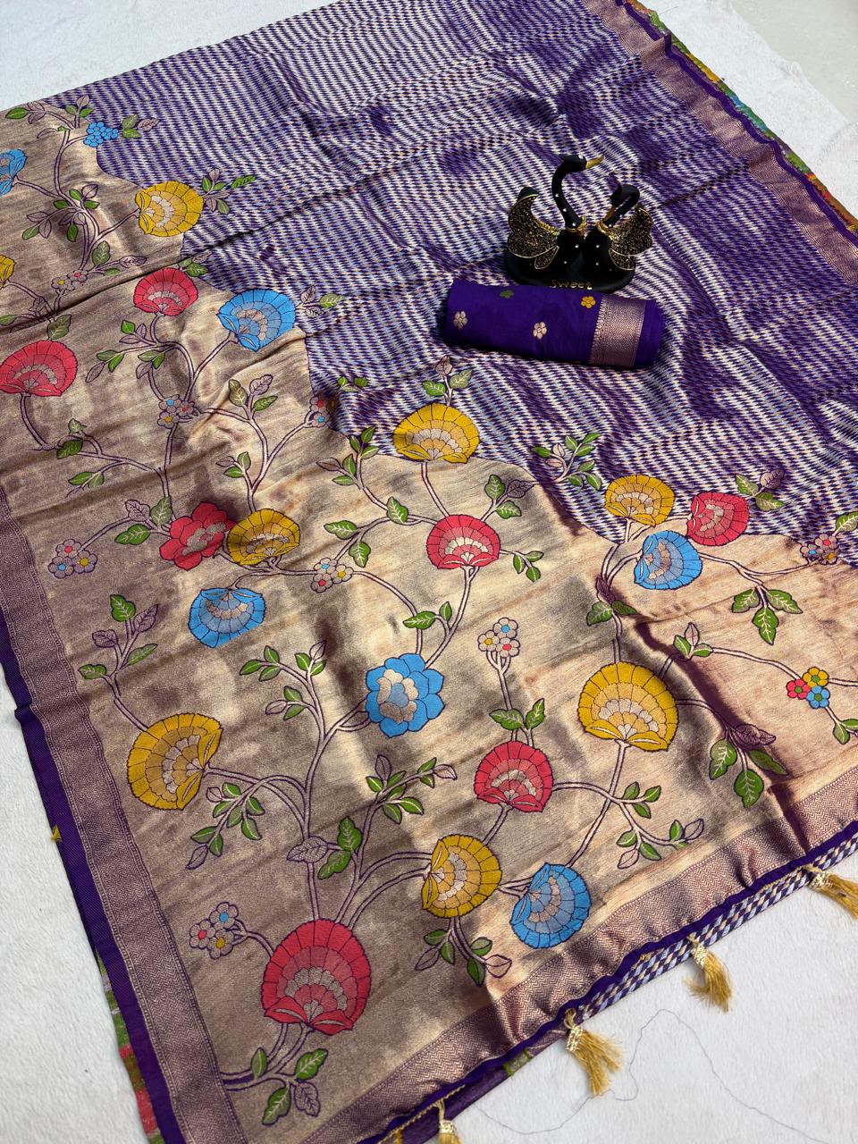Flaunt Royal Blue Banarasi Khadi Silk Saree With Charismatic Blouse Piece