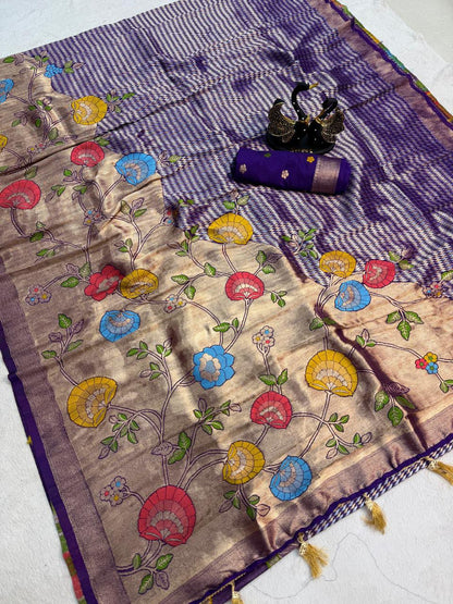 Flaunt Royal Blue Banarasi Khadi Silk Saree With Charismatic Blouse Piece
