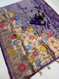 Flaunt Royal Blue Banarasi Khadi Silk Saree With Charismatic Blouse Piece