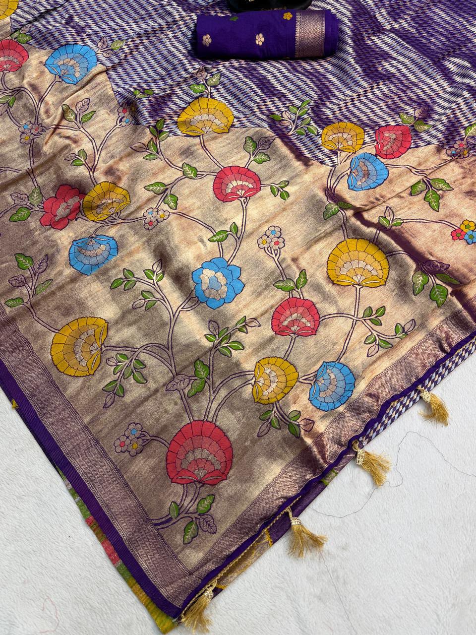 Flaunt Royal Blue Banarasi Khadi Silk Saree With Charismatic Blouse Piece