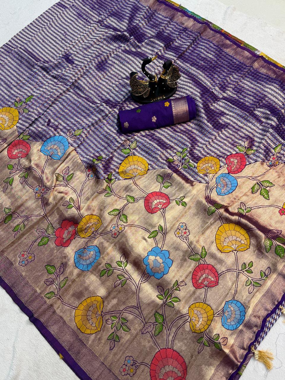 Flaunt Royal Blue Banarasi Khadi Silk Saree With Charismatic Blouse Piece