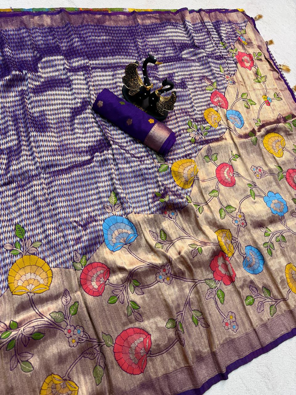 Flaunt Royal Blue Banarasi Khadi Silk Saree With Charismatic Blouse Piece