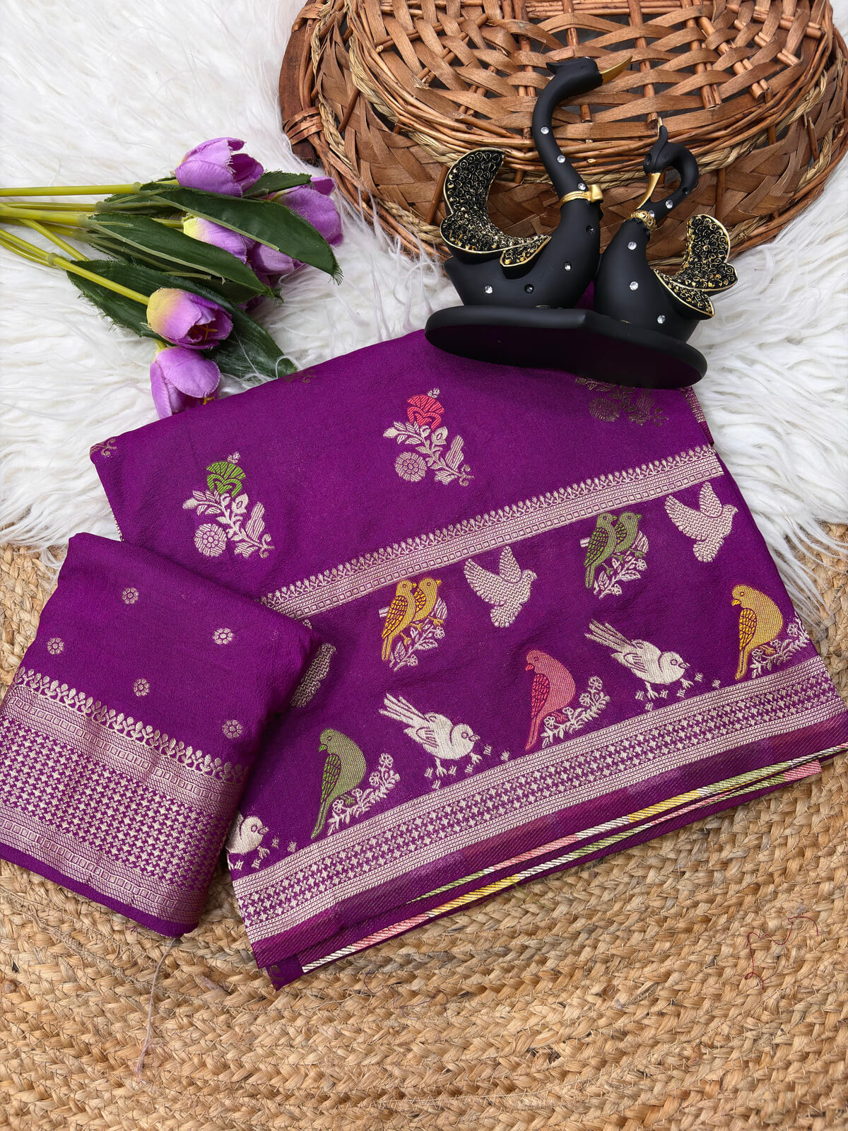 Bucolic Purple Banarasi Khadi Silk Saree With Pleasurable Blouse Piece