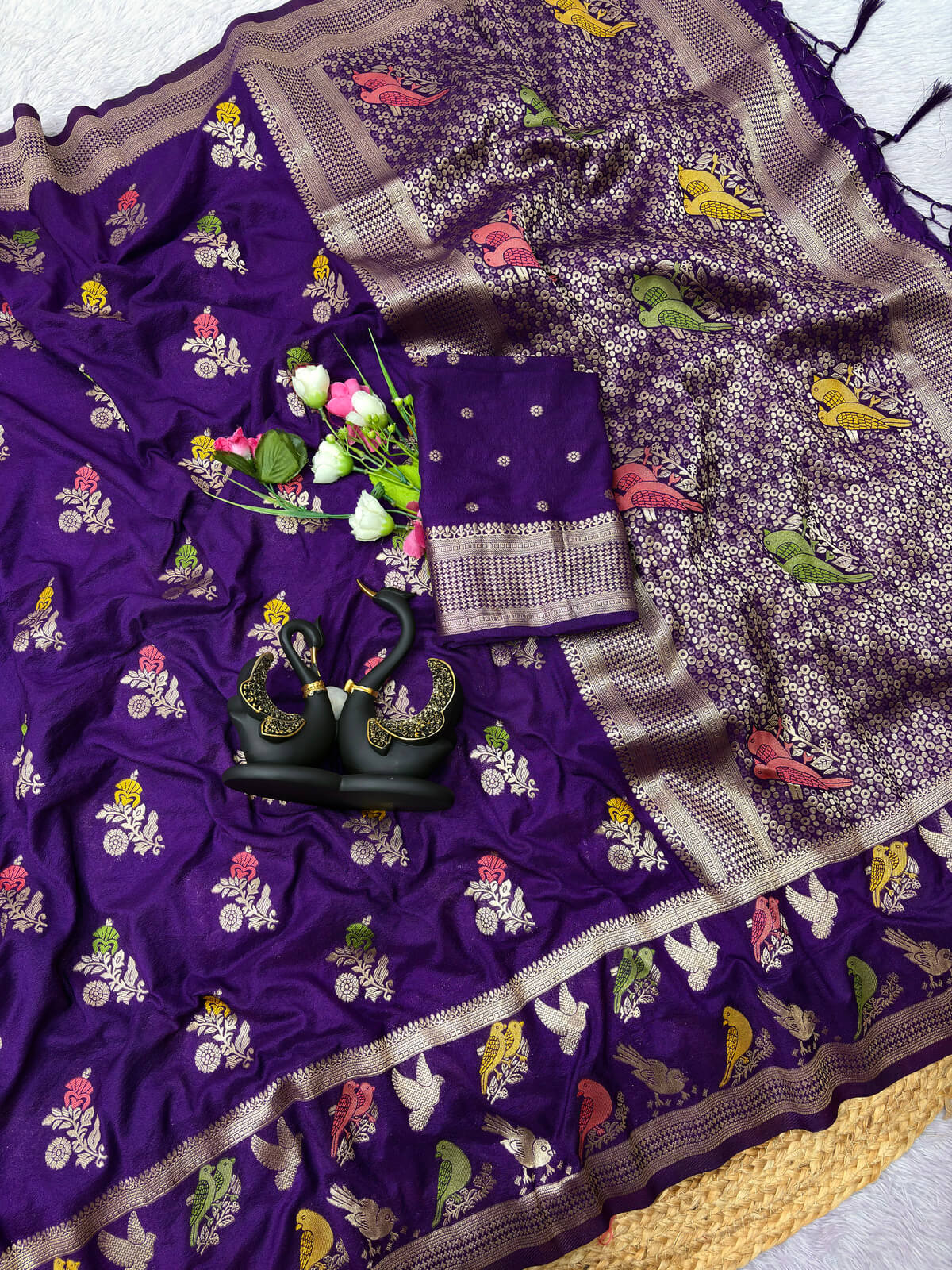 Scintilla Royal Purple Banarasi Khadi Silk Saree With Panoply Blouse Piece