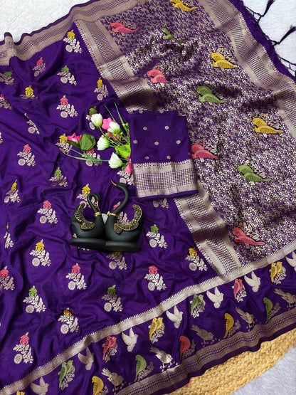 Scintilla Royal Purple Banarasi Khadi Silk Saree With Panoply Blouse Piece