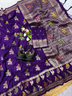 Scintilla Royal Purple Banarasi Khadi Silk Saree With Panoply Blouse Piece