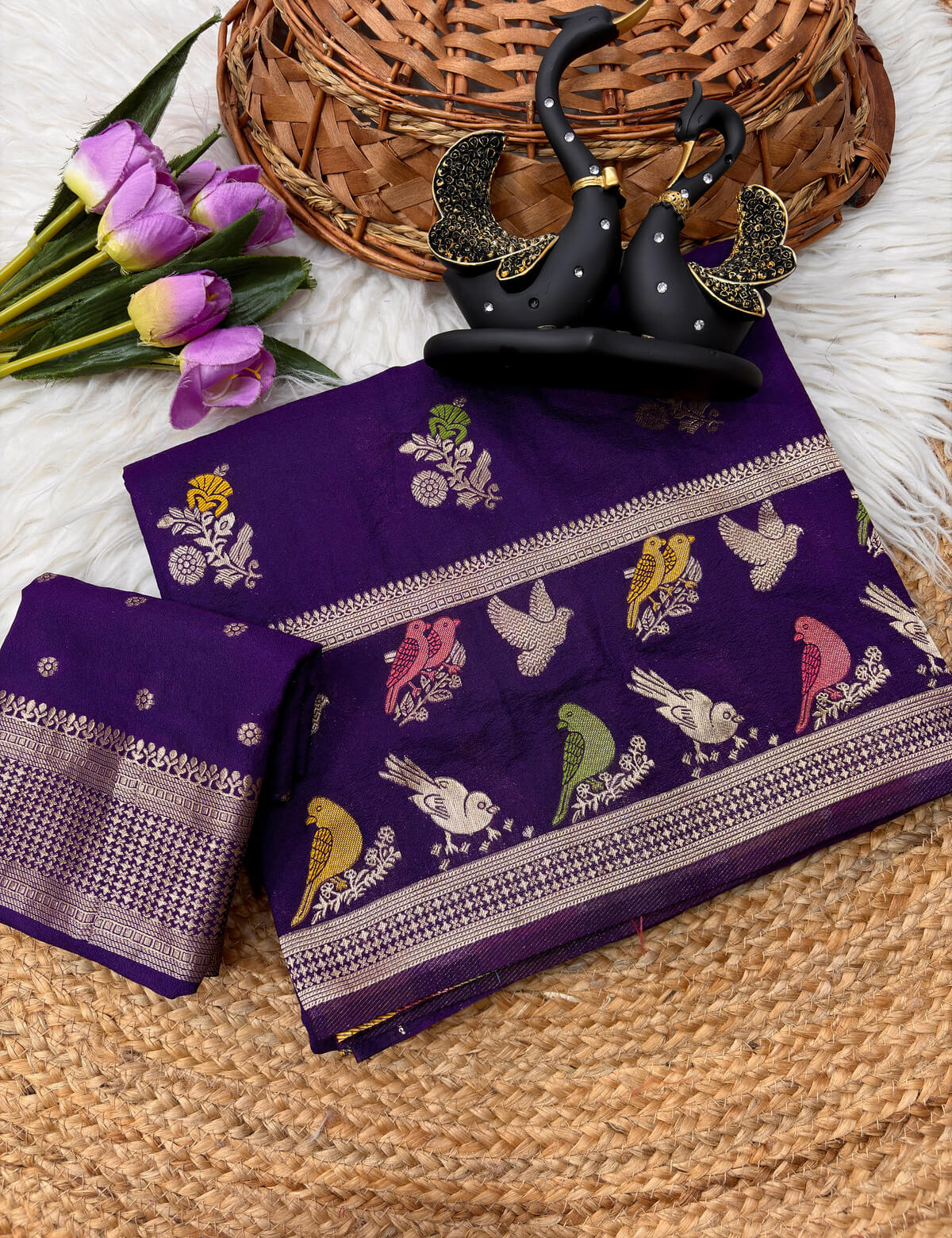 Scintilla Royal Purple Banarasi Khadi Silk Saree With Panoply Blouse Piece