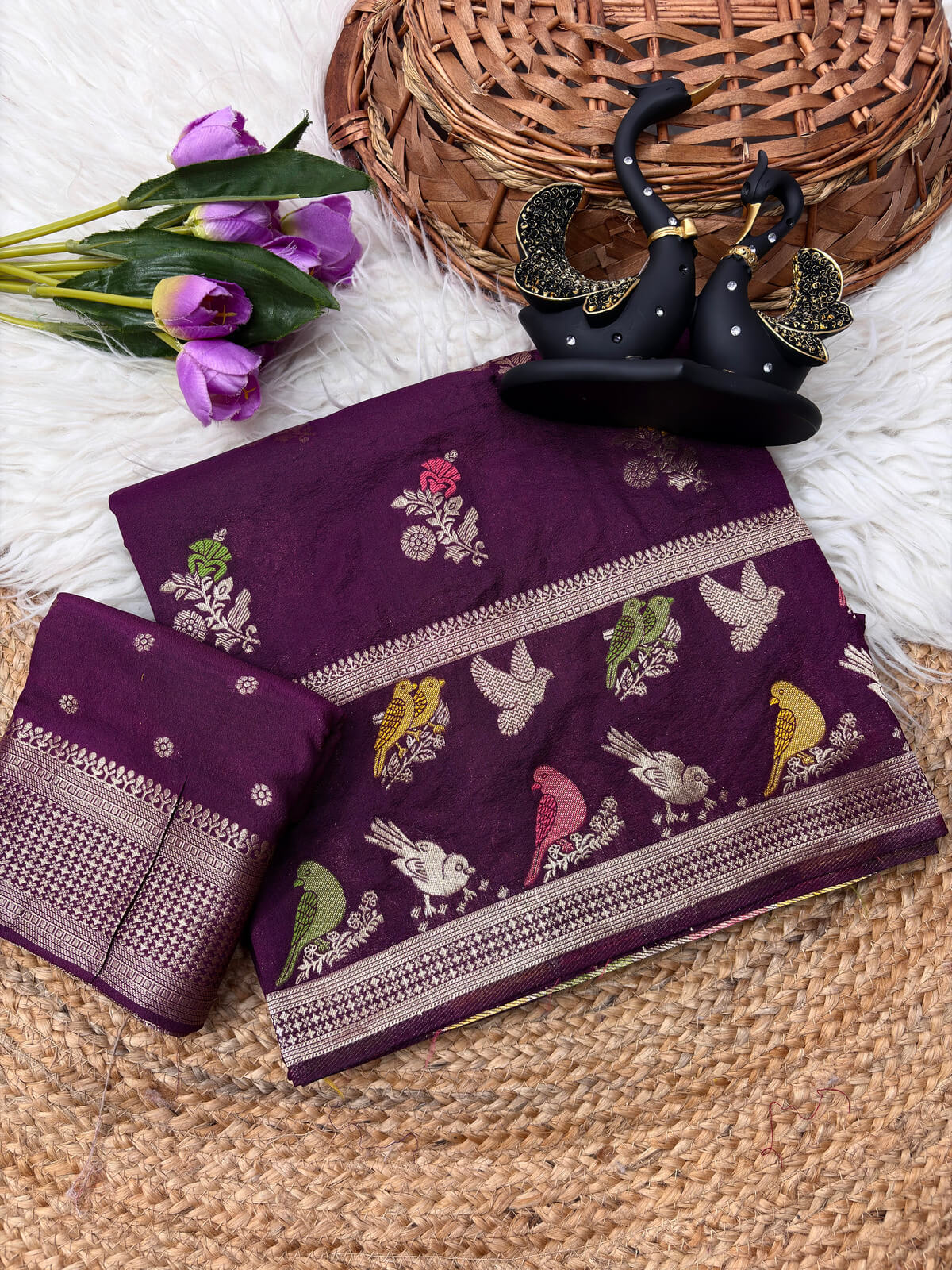 Luxuriant Wine Banarasi Khadi Silk Saree With Inimitable Blouse Piece