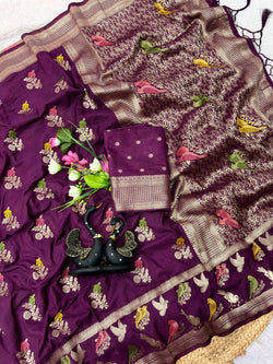Luxuriant Wine Banarasi Khadi Silk Saree With Inimitable Blouse Piece