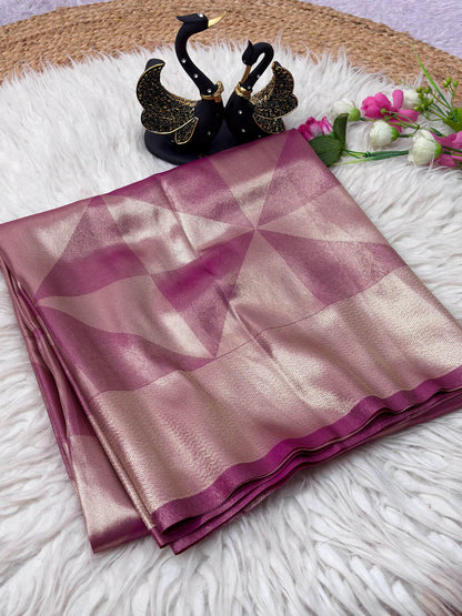 Luminous Dark Pink Banarasi Tissue Silk Saree With Alluring Blouse Piece