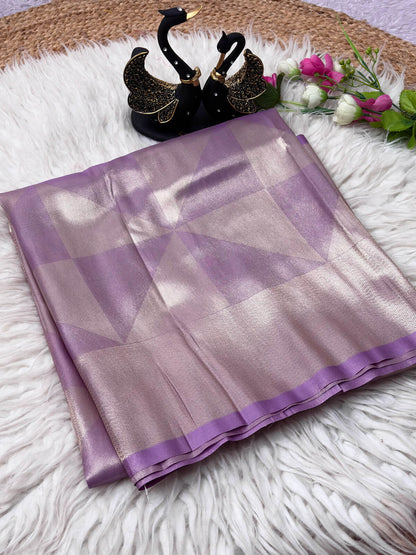 Fairytale Lavender Banarasi Tissue Silk Saree With Resplendent Blouse Piece
