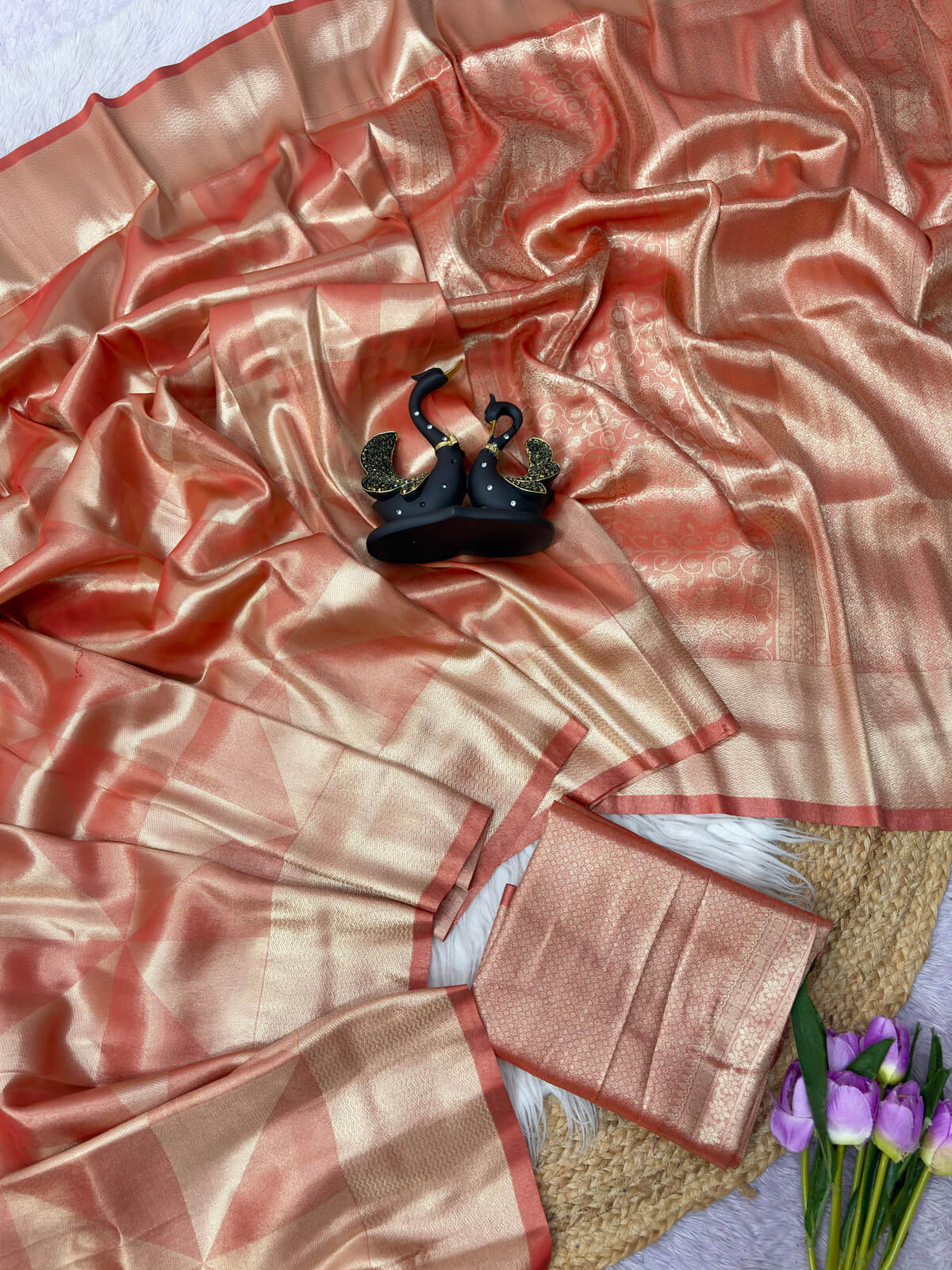 Charismatic Red Banarasi Tissue Silk Saree With Smashing Blouse Piece