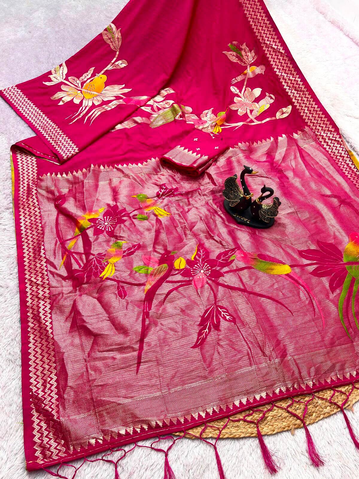 Unequalled Dark Pink Banarasi Khadi Silk Saree With Lovely Blouse Piece