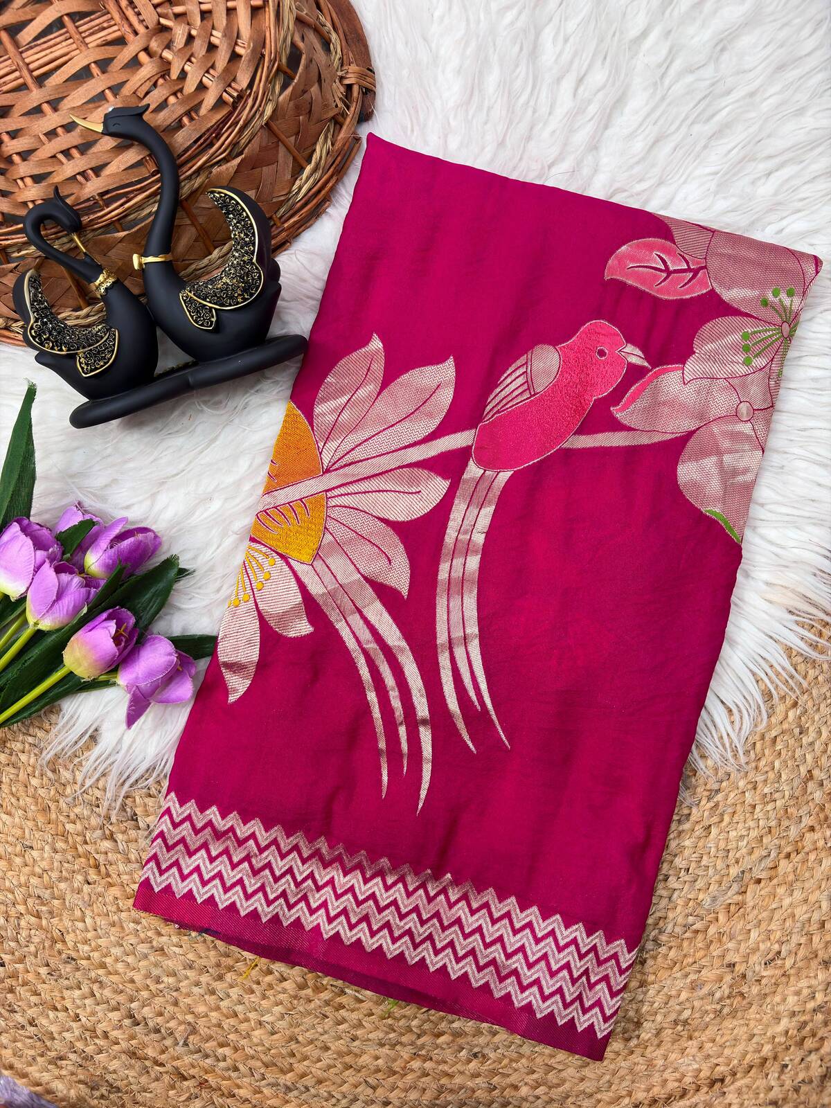 Unequalled Dark Pink Banarasi Khadi Silk Saree With Lovely Blouse Piece
