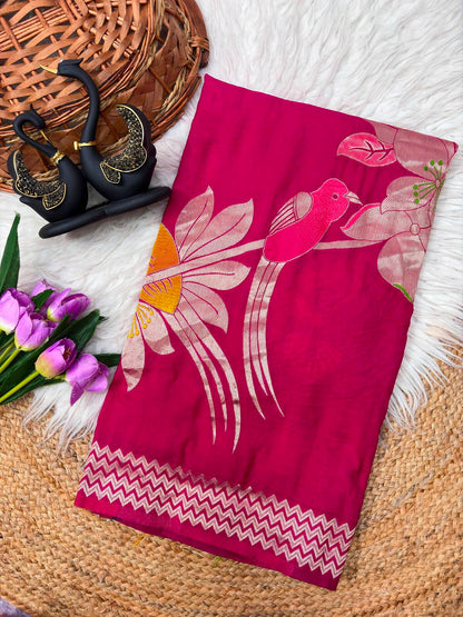 Unequalled Dark Pink Banarasi Khadi Silk Saree With Lovely Blouse Piece