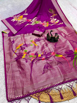 Quixotic Purple Banarasi Khadi Silk Saree With Excellent Blouse Piece