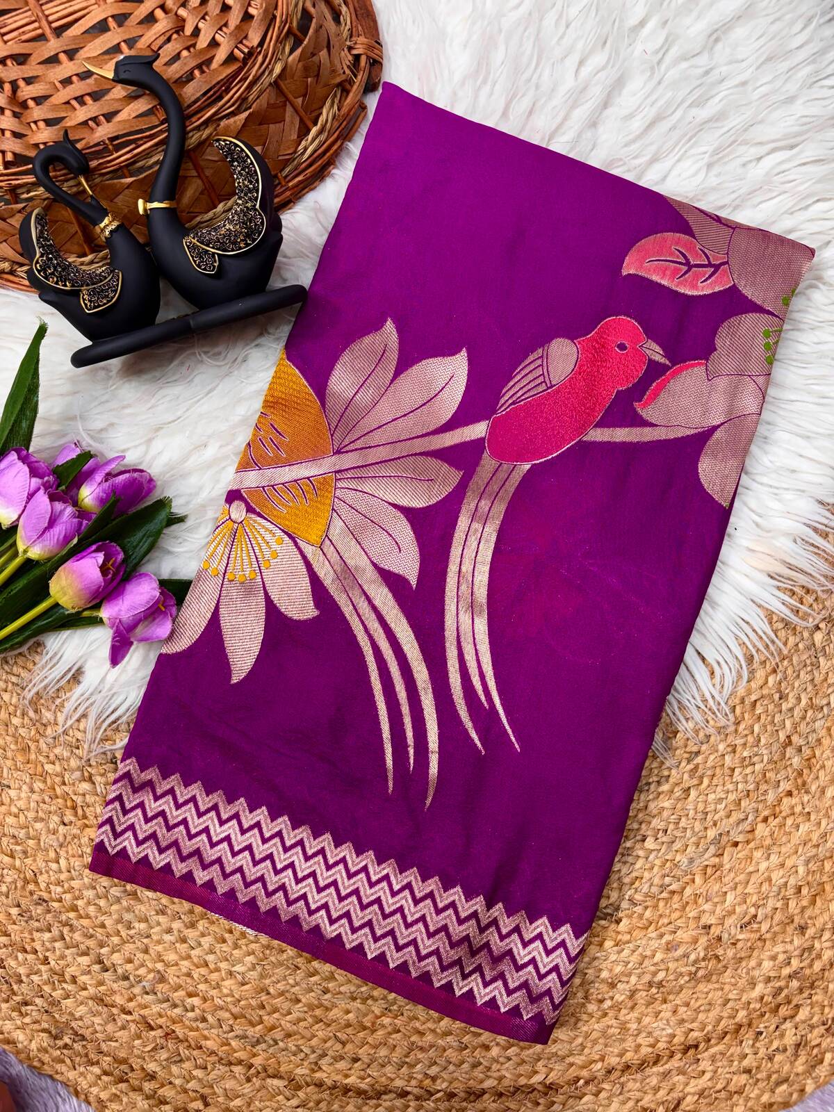 Quixotic Purple Banarasi Khadi Silk Saree With Excellent Blouse Piece