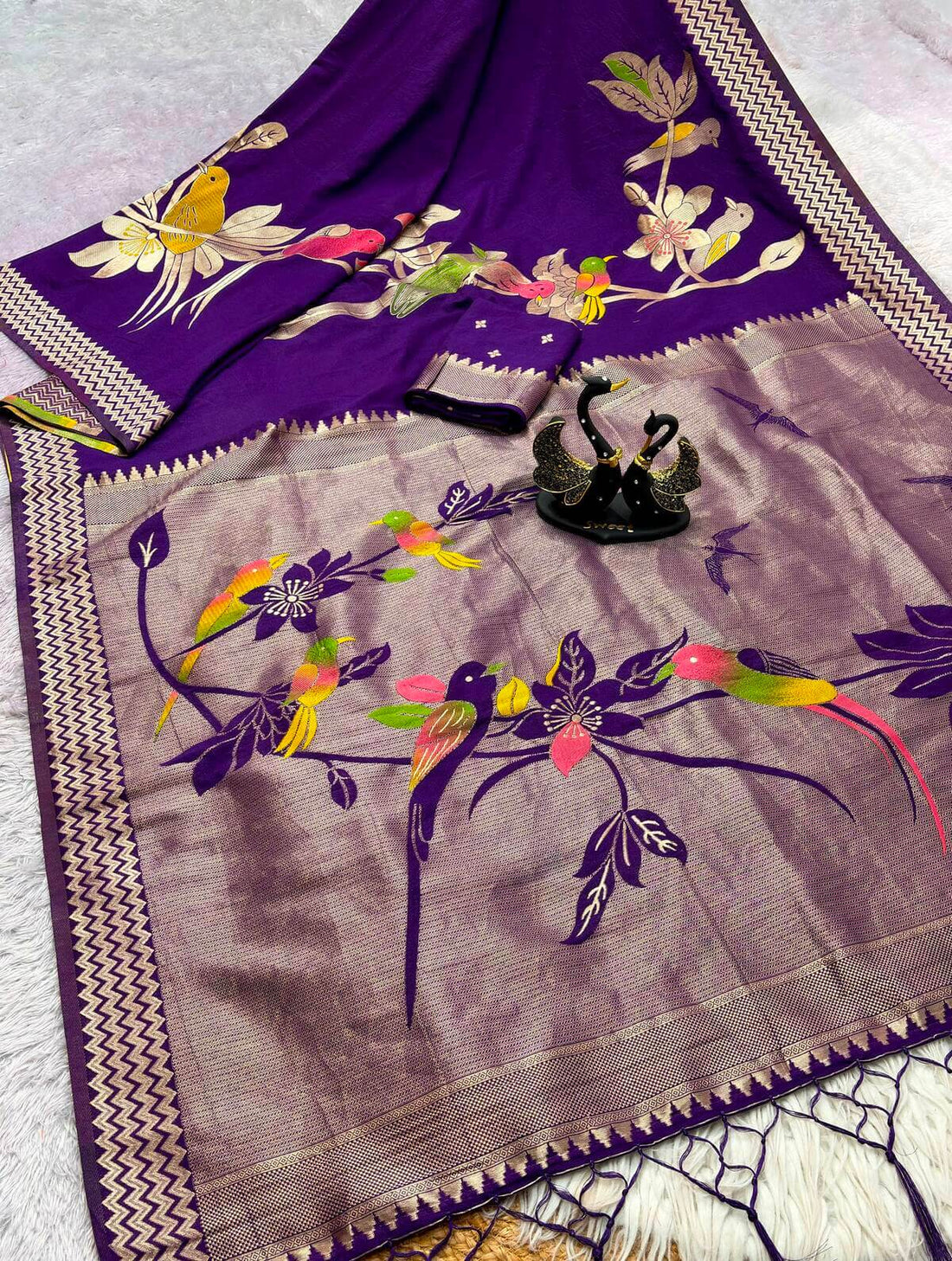 Amazing Royal Purple Banarasi Khadi Silk Saree With Epiphany Blouse Piece
