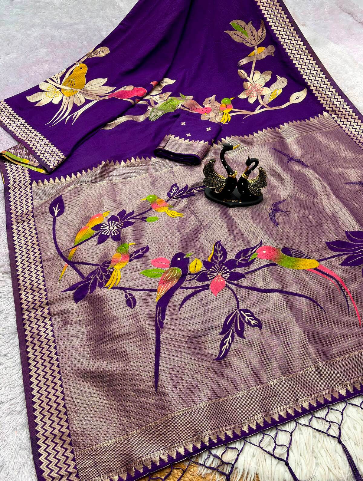 Amazing Royal Purple Banarasi Khadi Silk Saree With Epiphany Blouse Piece