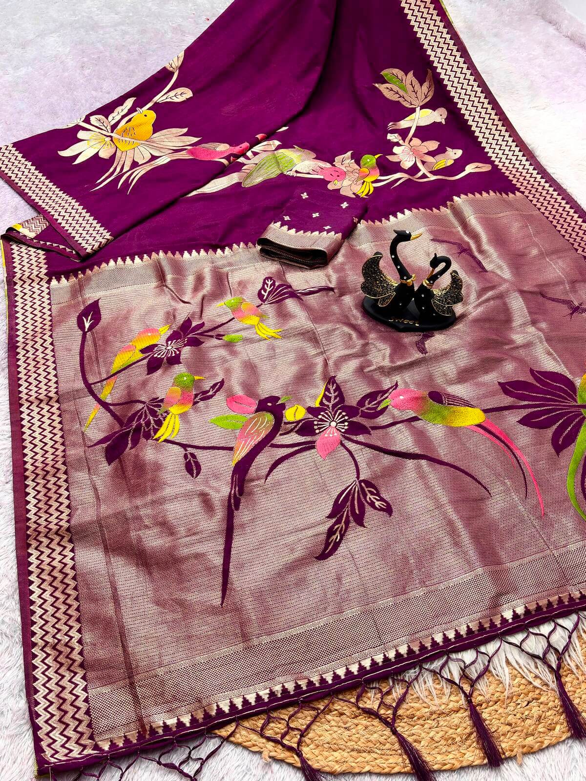 Breathtaking Wine Banarasi Khadi Silk Saree With Bewitching Blouse Piece