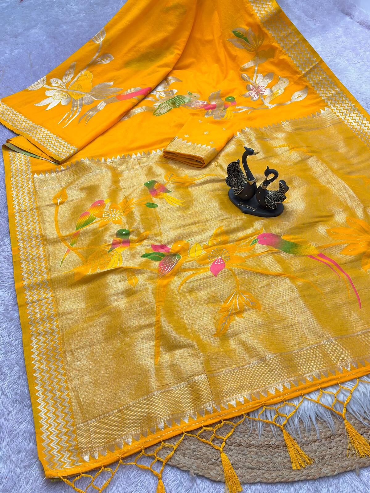 Magnetic Yellow Banarasi Khadi Silk Saree With Cynosure Blouse Piece