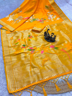 Magnetic Yellow Banarasi Khadi Silk Saree With Cynosure Blouse Piece
