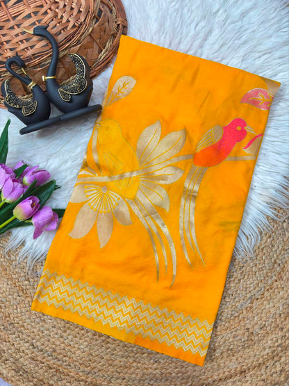 Magnetic Yellow Banarasi Khadi Silk Saree With Cynosure Blouse Piece