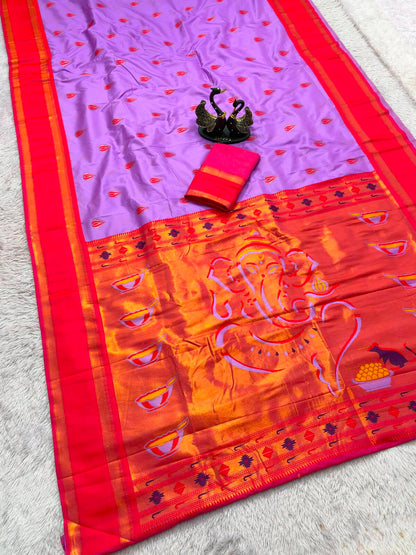 Palimpsest Lavender Paithani Silk Saree With Engrossing Blouse Piece