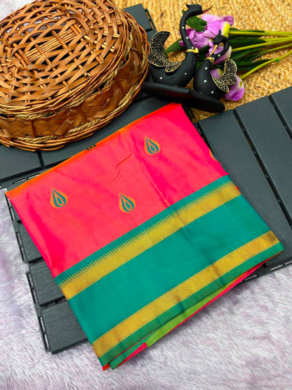 Deserving Pink Paithani Silk Saree With Gossamer Blouse Piece