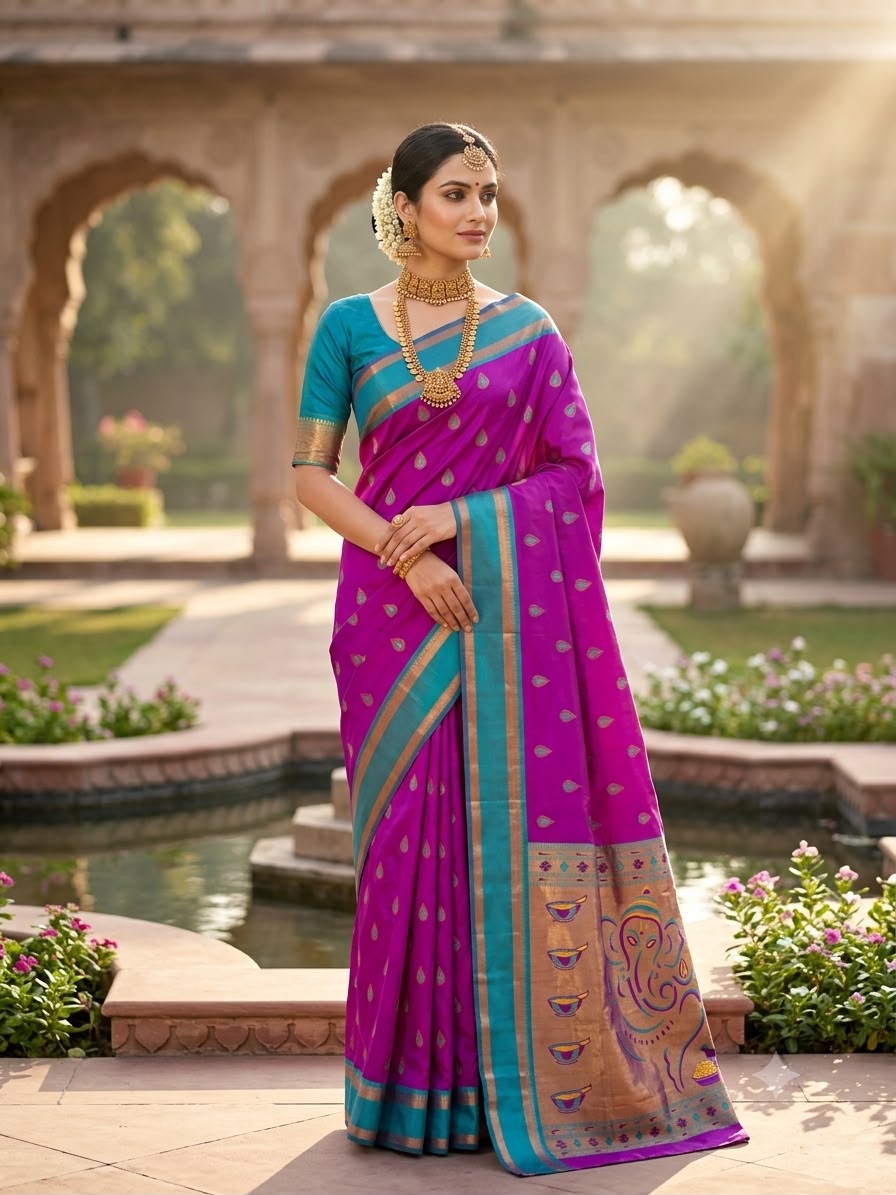 Girlish Purple Paithani Silk Saree With Adorning Blouse Piece