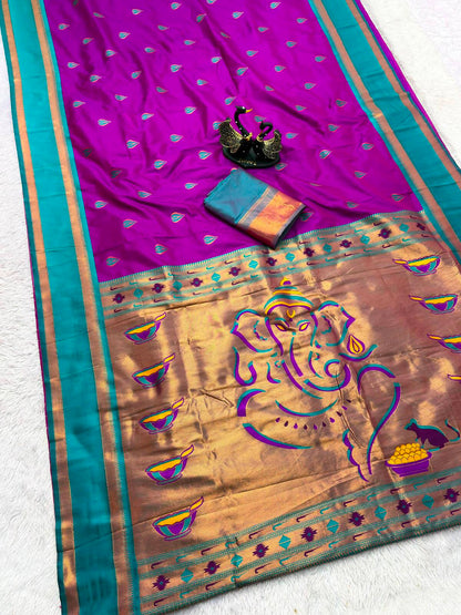 Girlish Purple Paithani Silk Saree With Adorning Blouse Piece
