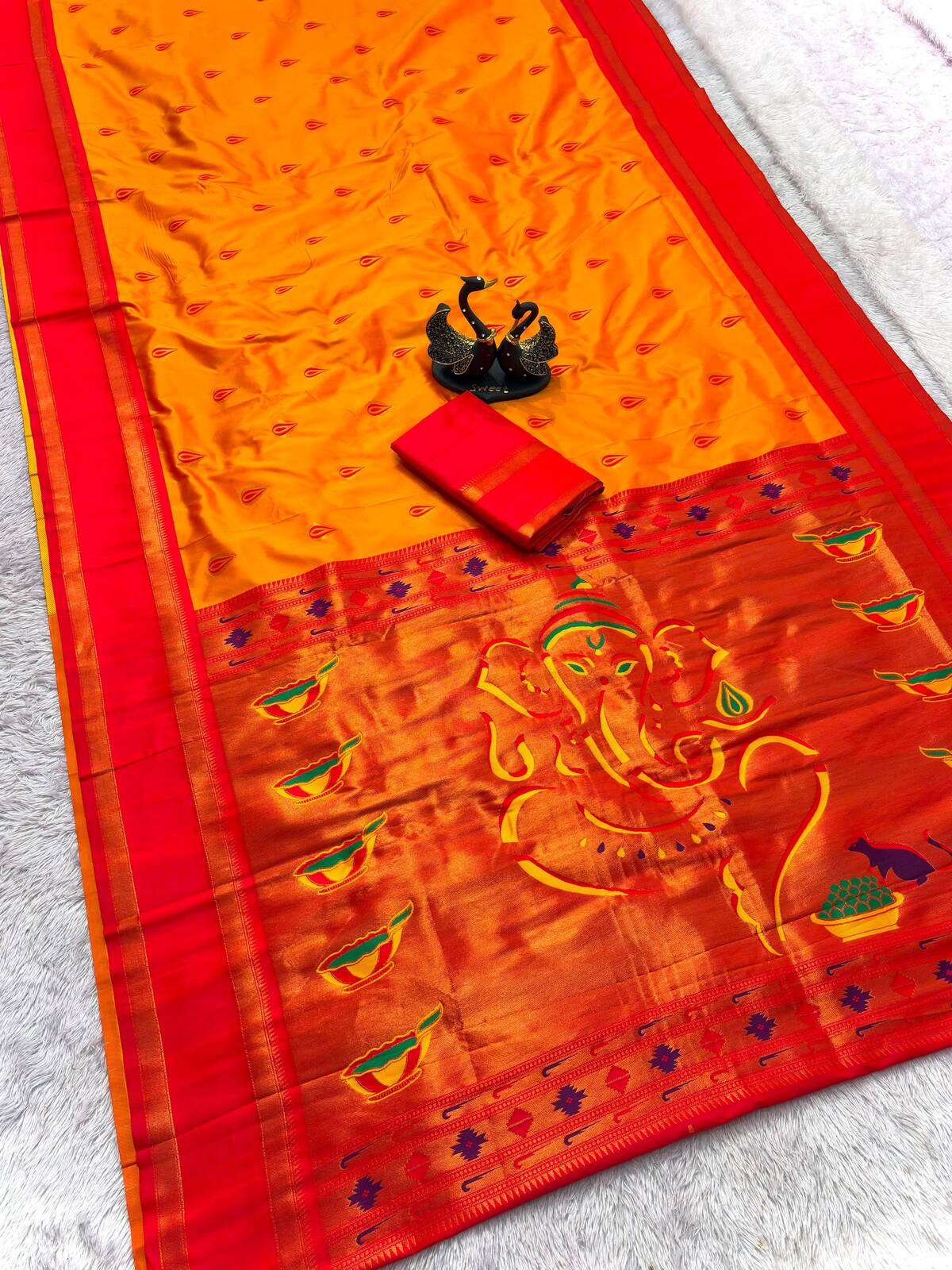 Evocative Yellow Paithani Silk Saree With Rhapsody Blouse Piece