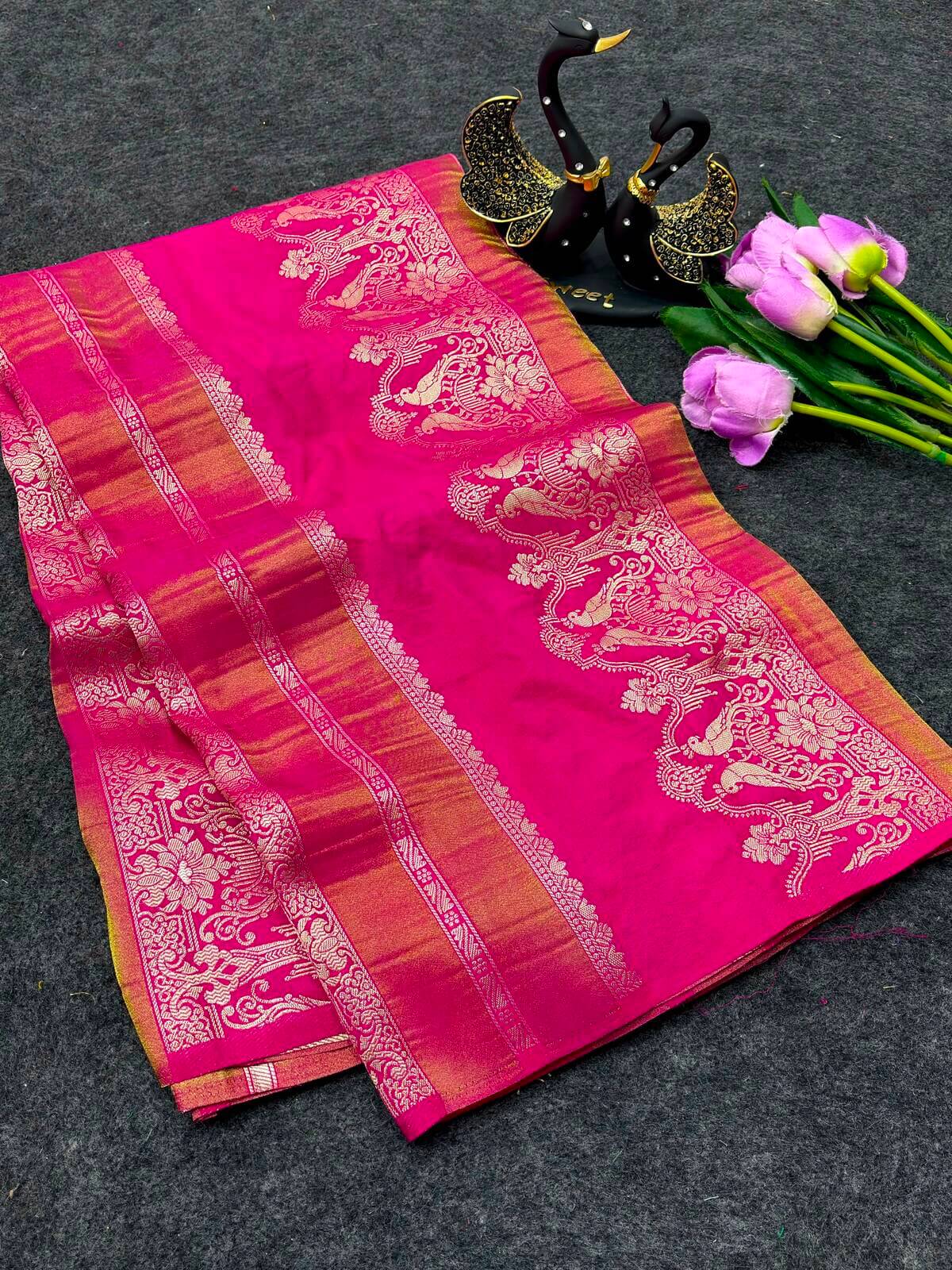 Assemblage Dark Pink Banarasi Khadi Silk Saree With Incomparable Blouse Piece
