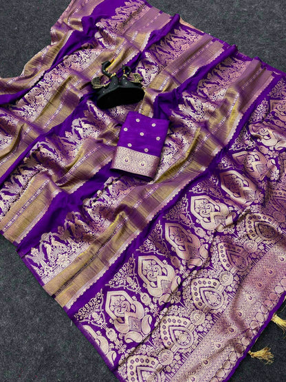 Zephyr Purple Banarasi Khadi Silk Saree With Exemplary Blouse Piece
