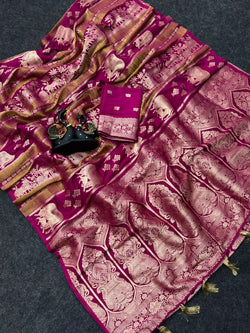 Ebullience Dark Pink Banarasi Khadi Silk Saree With Proficient Blouse Piece